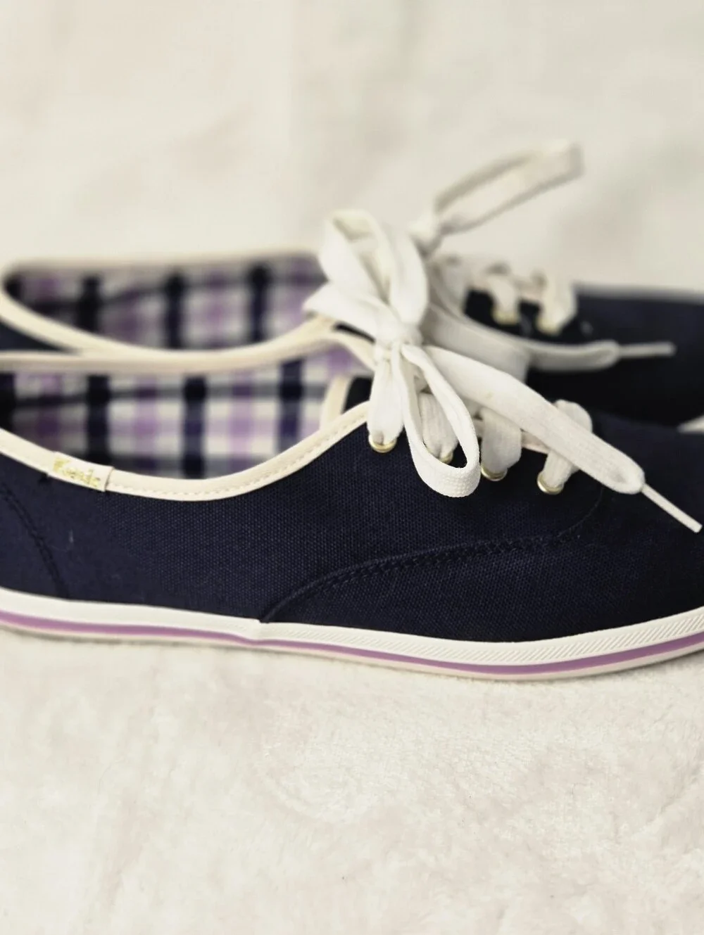 Keds x Kate Spade Navy Blue Canvas Plaid Champion Sneakers WF65386 women's8.5